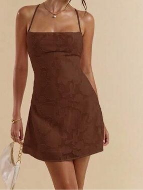 Brown Spaghetti Strap Mini Dress